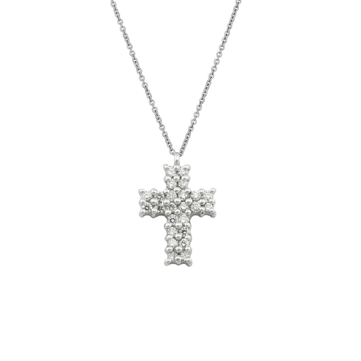 Collana in oro bianco 18k con ciondolo croce in diamanti | GV