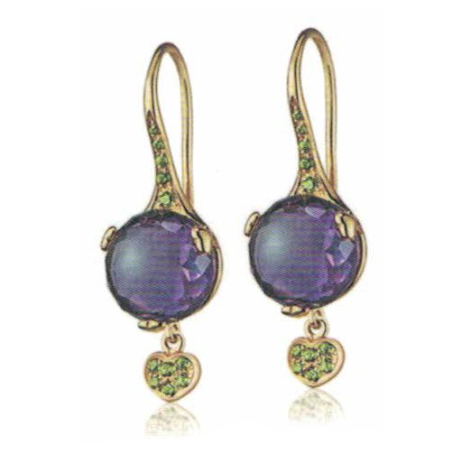 Orecchini in argento sterling 925 placcato oro con peridoto naturale, ametista e perla bianca - Italia Orecchini in argento sterling 925 placcato oro con peridoto naturale, ametista e perla bianca - Italia