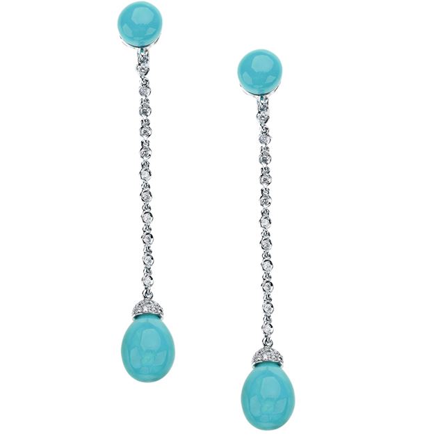 Orecchini Pendenti LES POULETTES BIJOUX - Catena Argento 925 Dorato Con Perla Turchese
