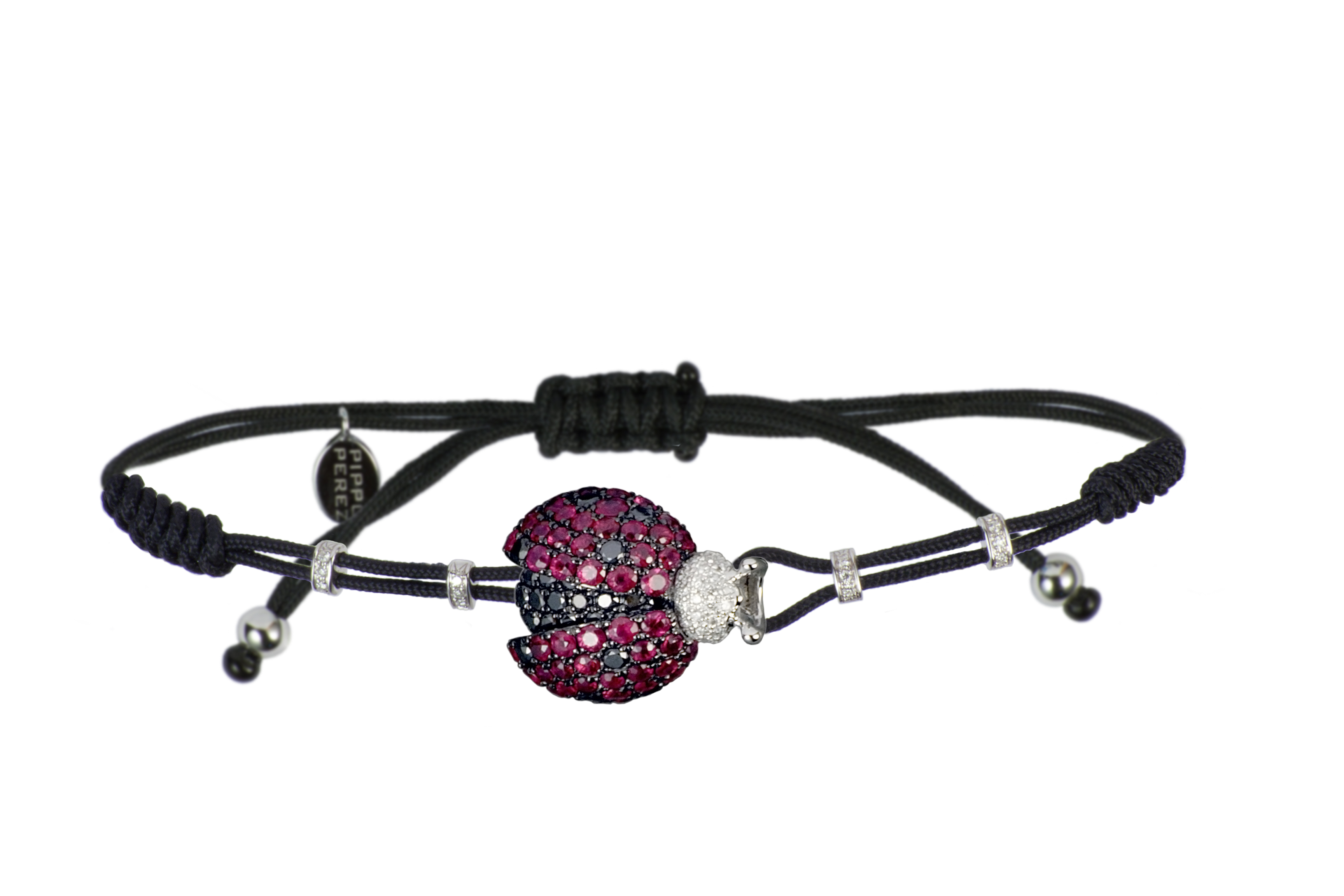 Pippo Perez Bracciale coccinella grande cordino nero, oro
