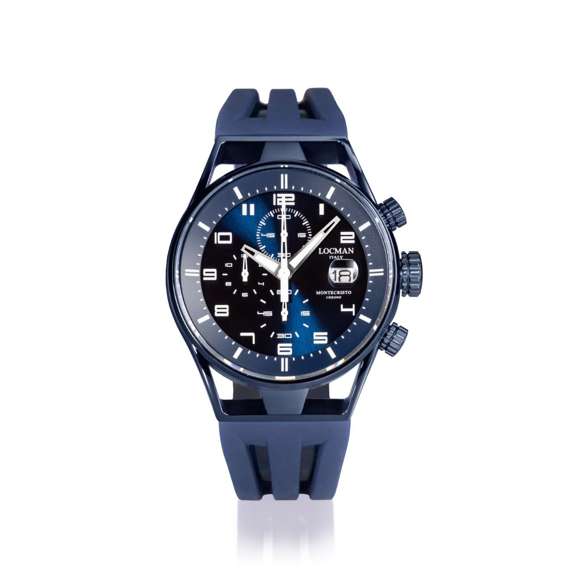 Locman Montecristo Chrono orologio uomo quadrante blu cassa acciaio e titanio PVD blu cinturino silicone blu