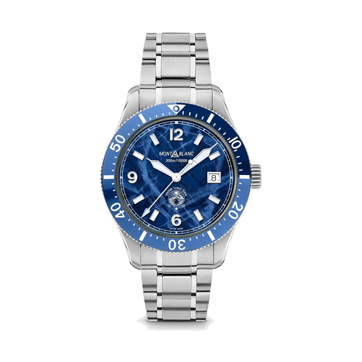 Montblanc 1858 Automatic Date orologio uomo quadrante blu cassa e bracciale acciaio