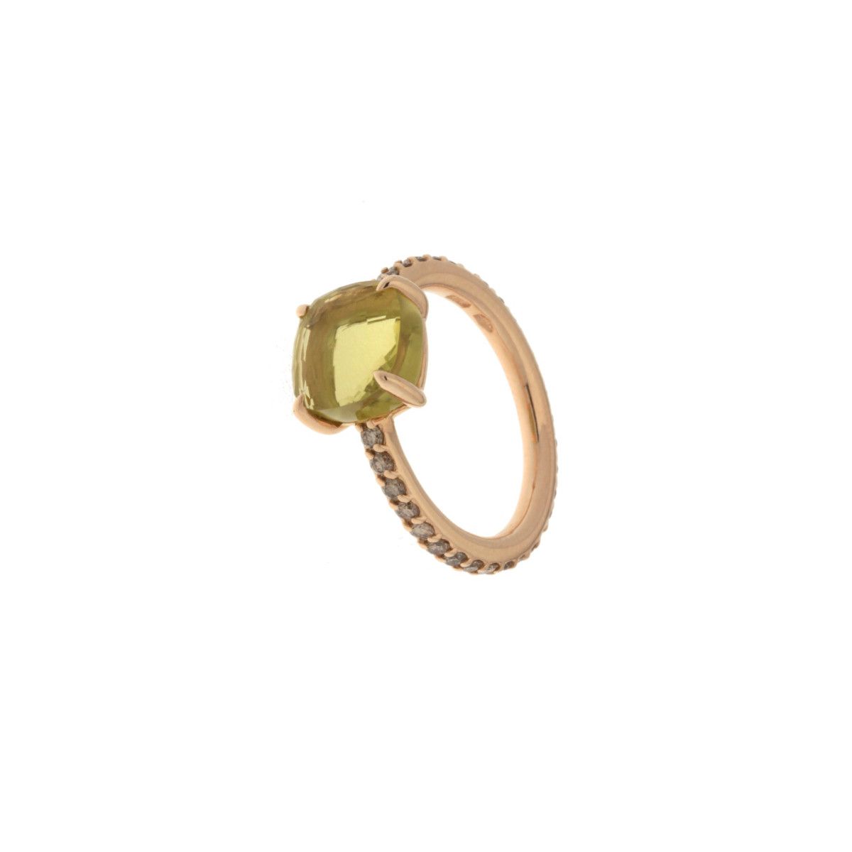 Pomellato Baby anello oro rosa quarzo lemon e diamanti brown