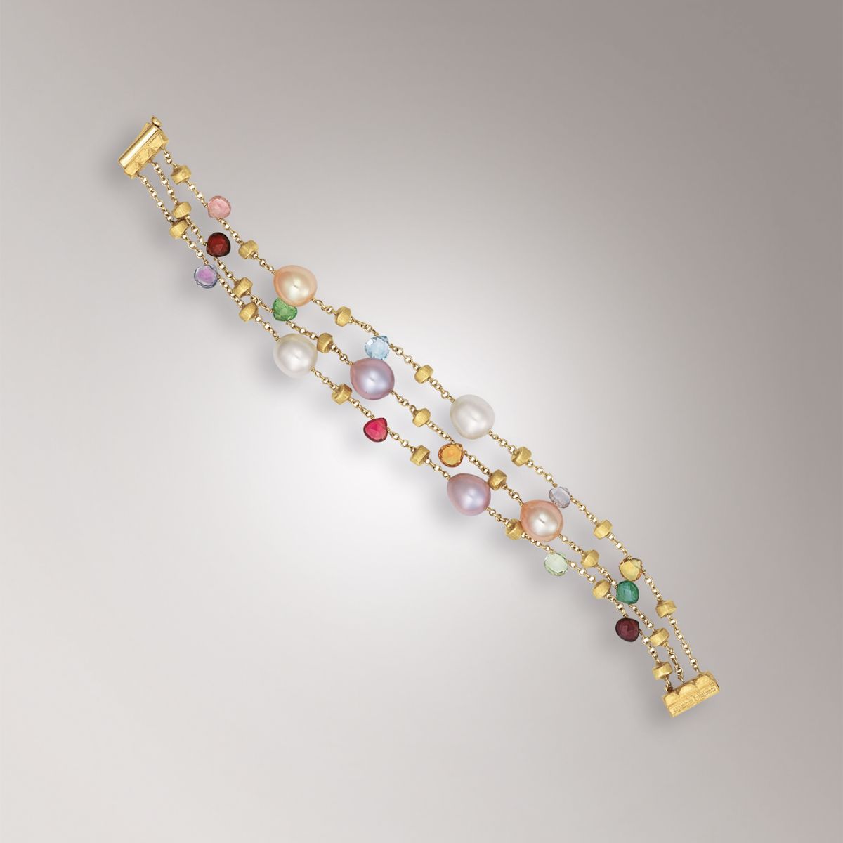 Marco Bicego Paradise Bracciale 3 Fili 18 5 Cm Oro Giallo Pietre
