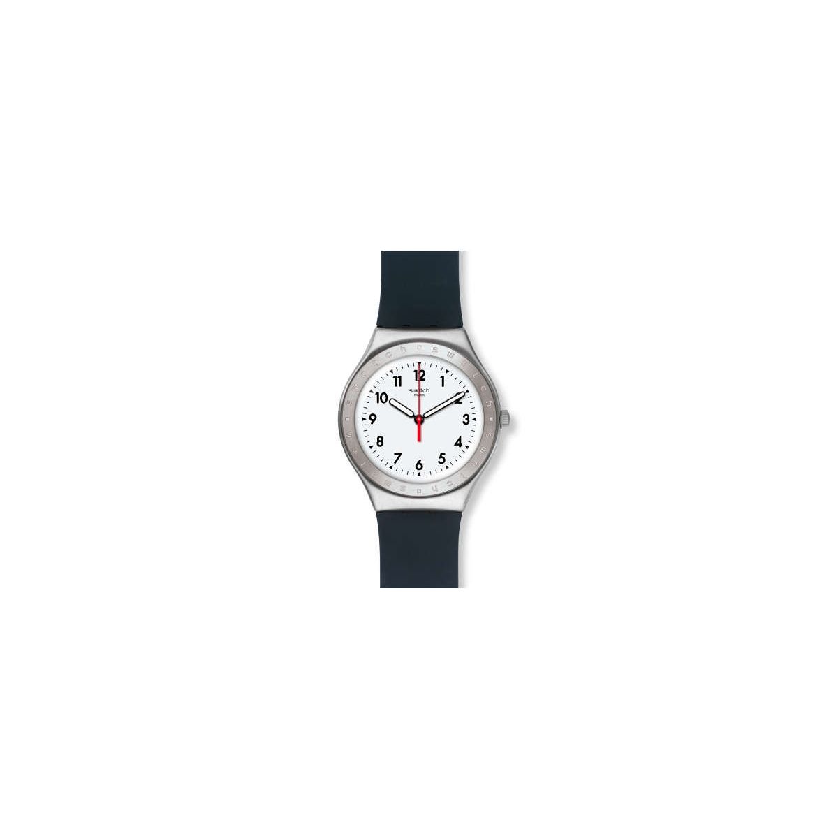 Swatch Irony Black Reflexion orologio unisex quadrante bianco cassa acciaio cinturino silicone