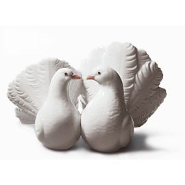 Lladró / Sculptures / Couple of Doves – Coppia colombe / statua / porcellana / bianca / lucida