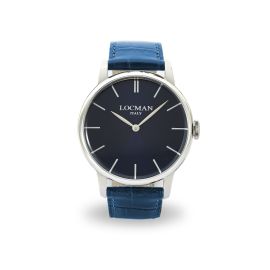 Locman 1960 / orologio unisex / quadrante blu / cassa acciaio / cinturino pelle blu