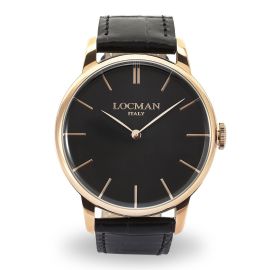 Locman 1960 / orologio uomo / quadrante nero / cassa acciaio e PVD rosato / cinturino pelle nera