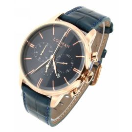 Locman 1960 Dolce Vita / orologio uomo / quadrante blu / cassa acciaio rose gold / cinturino pelle blu