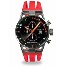 Locman Montecristo Chrono / orologio uomo / quadrante nero / cassa acciaio e titanio / cinturino silicone rosso