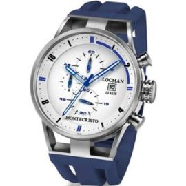 Locman Montecristo / orologio uomo / quadrante bianco / cassa acciaio e titanio / cinturino gomma blu