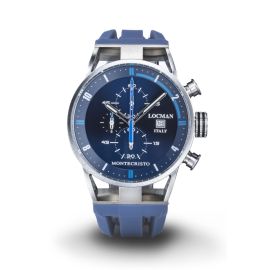 Locman Montecristo Chrono / orologio uomo / quadrante blu / cassa acciaio / cinturino silicone blu