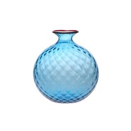 Venini / Monofiore Balloton / vaso / acquamare, filo rosso / vetro soffiato lavorato a mano