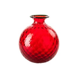 Venini / Monofiore Balloton / vaso / rosso, filo verde mela / vetro soffiato lavorato a mano