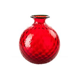 Venini / Monofiore Balloton / vaso / rosso, filo verde mela / vetro soffiato lavorato a mano