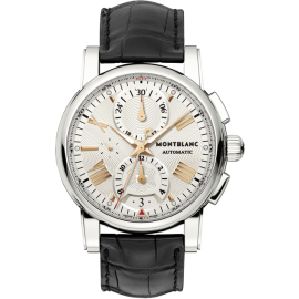 Montblanc Star 4810 Chronograph Automatic / orologio uomo / quadrante bianco argentato / cassa in acciaio / cinturino alligatore nero