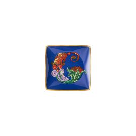 Rosenthal – Versace / Holiday Alphabet G / coppetta quadrata piana 12 cm / porcellana / blu, rosso, viola, verde, giallo