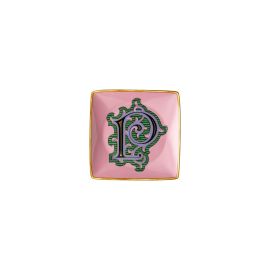 Rosenthal – Versace / Holiday Alphabet P / coppetta quadrata piana 12 cm / porcellana / rosa,verde, viola, nero
