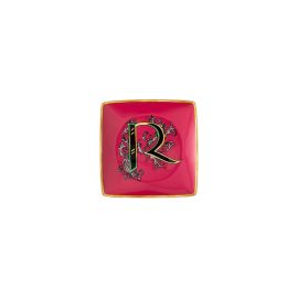 Rosenthal – Versace / Holiday Alphabet R / coppetta quadrata piana 12 cm / porcellana / rosso, rosa, giallo, nero