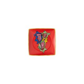 Rosenthal – Versace / Holiday Alphabet V / coppetta quadrata piana 12 cm / porcellana / rosso, blu, rosa,verde, giallo
