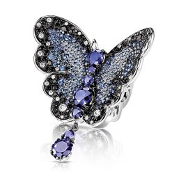 Pasquale Bruni / Liberty / anello farfalla / oro bianco, zaffiri, spinelli neri, iolite e diamanti