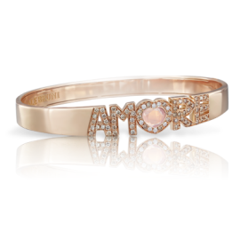 Pasquale Bruni / Amore / bracciale rigido S / oro rosa, quarzo rosa, diamanti bianchi e champagne