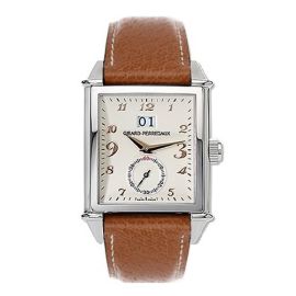 Girard Perregaux Vintage / orologio uomo / quadrante beige / cassa acciaio / cinturino pelle marrone chiaro
