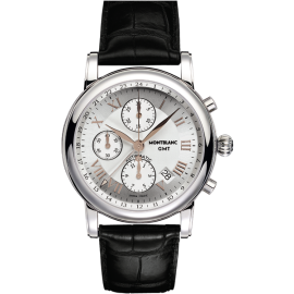 Montblanc Star Chronograph GMT Automatic / orologio uomo / quadrante argentato / cassa acciaio / cinturino alligatore nero