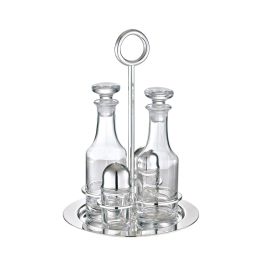 Christofle / Vertigo / set olio, aceto, sale e pepe / lega argentata e cristallo
