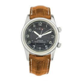 Girard Perregaux Time-Zone Alarm Automatic / orologio uomo / quadrante nero / cassa acciaio / cinturino pelle marrone