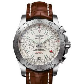 Breitling Skyracer / orologio uomo / quadrante argentato / cassa acciaio / cinturino pelle marrone