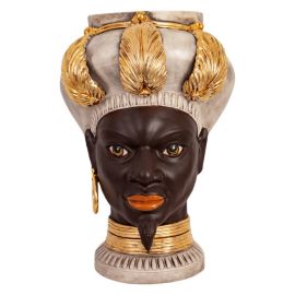 Agarèn / Teste di Moro – Iside / vaso uomo volto nero con turbante bianco antico / decoro e lustri dortati / M