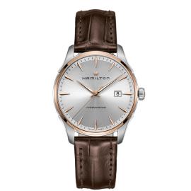 Hamilton Jazzmaster Gent / orologio uomo / quadrante grigio / cassa acciaio e PVD / cinturino pelle marrone