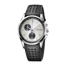 Calvin Klein Bold / orologio uomo / quadrante argentato / cassa acciaio / cinturino pelle nera