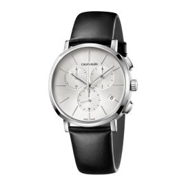 Calvin Klein Posh / orologio uomo / quadrante argentato / cassa acciaio / cinturino pelle nera