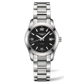 Longines Conquest Classic / orologio donna / quadrante nero / cassa e bracciale acciaio