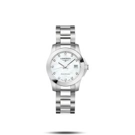Longines Conquest / orologio donna / quadrante madreperla bianca / cassa e bracciale acciaio