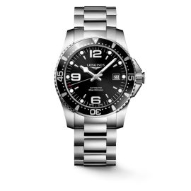 Longines HydroConquest / orologio uomo / quadrante nero / cassa e bracciale acciaio