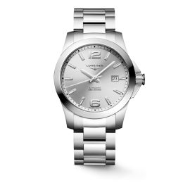 Longines Conquest / orologio uomo / quadrante argentato / cassa e bracciale acciaio