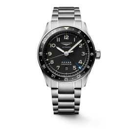 Longines Spirit Zulu Time / orologio uomo / quadrante nero / cassa e bracciale acciaio