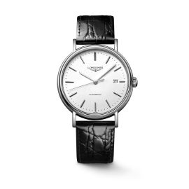Longines Présence / orologio unisex / quadrante bianco / cassa acciaio / cinturino pelle nera