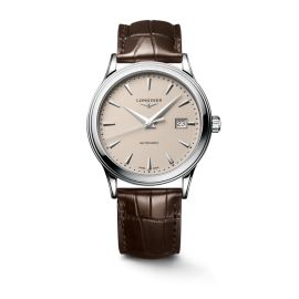 Longines Flagship / orologio uomo / quadrante beige / cassa acciaio / cinturino pelle marrone
