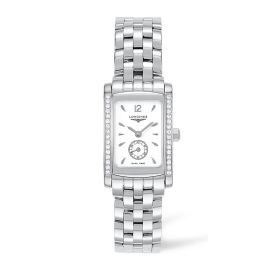Longines DolceVita / orologio donna / quadrante bianco / cassa in acciaio e diamanti / bracciale acciaio