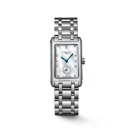 Longines DolceVita / orologio donna / quadrante madreperla bianca / cassa e bracciale acciaio 