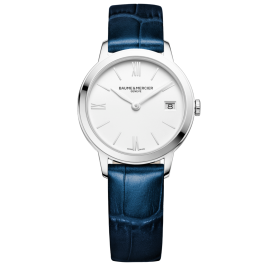 Baume & Mercier Classima / orologio donna / quadrante bianco / cassa acciaio / cinturino alligatore blu