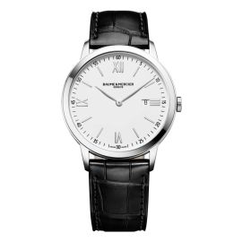 Baume & Mercier Classima / orologio uomo / quadrante bianco / cassa acciaio / cinturino pelle nera