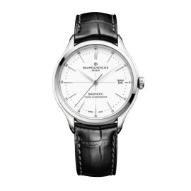 Baume & Mercier Clifton Baumatic COSC / orologio uomo / quadrante bianco / cassa acciaio / cinturino pelle alligatore nero