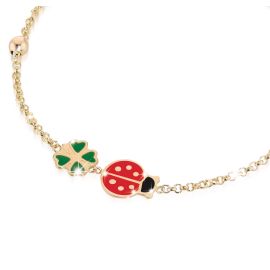 leBebé / PrimeGioie / bracciale coccinella e quadrifoglio / oro giallo e smalto colorato