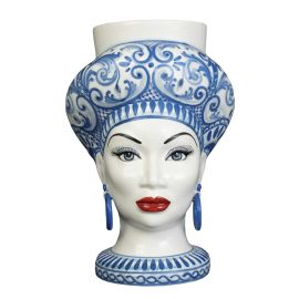Agarèn / Teste di Moro – POP / vaso donna volto bianco / decoro oltremare / M