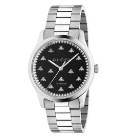 Gucci G-Timeless / orologio uomo / quadrante nero onice con api / cassa e bracciale acciaio